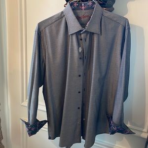 Robert Graham Men’s Silver/Black Patterned LS Button Down Dress Shirt Size XL